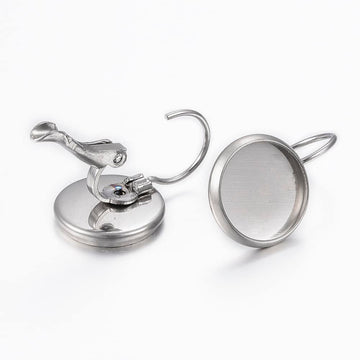E259 - 10 pcs. 304 Stainless Steel Earring Clips Settings Lever Back Bezels Cabochons - 10mm Glue Pad Setting