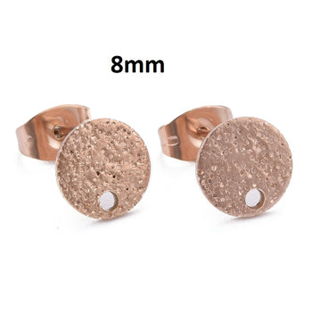 E613 - 10 pcs. (5 pairs) 304 Stainless Steel Ion Plated Rose Gold Earring Posts/Bases/Studs/Settings - 8mm Diameter - Hole Size: 1.4mm - Style F