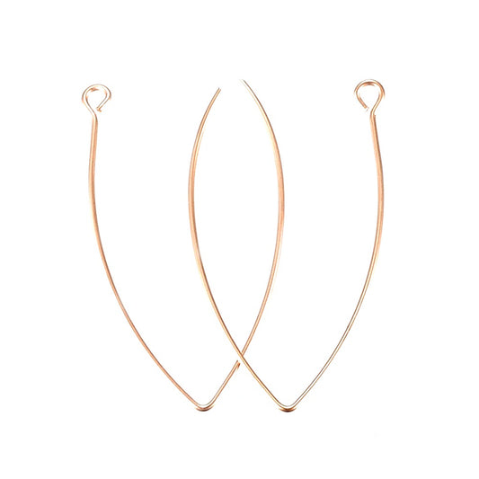 E614 - 10 pcs 304 Stainless Steel Rose Gold Ion Plated LONG Earring Hooks with Parallel Loop - 41mm x 22mm