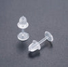 E631 - 50 pcs (25 Pairs) Clear Plastic Earring Posts with Back Stoppers - 12mm x 5mm - 5mm Glue Pad Base
