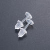 E631 - 50 pcs (25 Pairs) Clear Plastic Earring Posts with Back Stoppers - 12mm x 5mm - 5mm Glue Pad Base