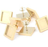 E648 - 6 pcs. 304 Stainless Steel Gold Plated Square Earring Posts Studs Settings Bezels Cabochons Tacks- 10mm x 10mm Glue Pad Setting