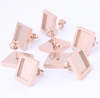 E649 - 6 pcs. 304 Stainless Steel Rose Gold Plated Square Earring Posts Studs Settings Bezels Cabochons Tacks- 10mm x 10mm Glue Pad Setting