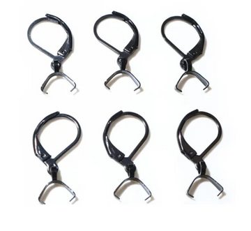 E672 - 10 pcs 304 Stainless Steel Earring Leverback Hooks - 25mm x 10mm - With Pinch Clips Bails - Black