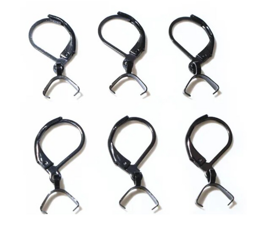 E672 - 10 pcs 304 Stainless Steel Earring Leverback Hooks - 25mm x 10mm - With Pinch Clips Bails - Black