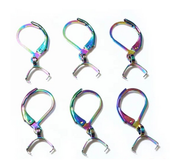 E673 - 10 pcs 304 Stainless Steel Earring Leverback Hooks - 25mm x 10mm - With Pinch Clips Bails - Rainbow