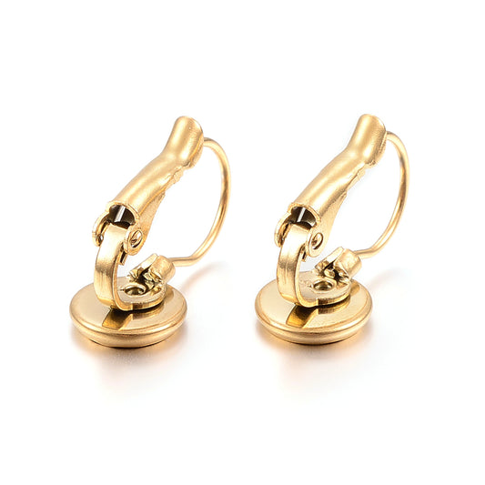 E021 - 10 pcs. (5 pairs) 304 Stainless Steel 18k Gold Plated Earring Clips Settings Lever Back Bezels Cabochons - 6mm Glue Pad Setting
