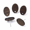 E821 - 10 pcs. 304 Stainless Steel Earring Posts Studs Settings Cabochons Tacks - 15mm - Wood - Brown - Oval