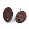 E821 - 10 pcs. 304 Stainless Steel Earring Posts Studs Settings Cabochons Tacks - 15mm - Wood - Brown - Oval