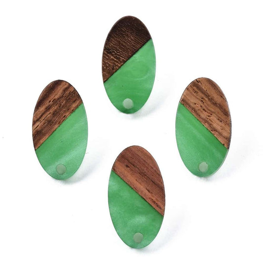 E822 - 10 pcs. 304 Stainless Steel Earring Posts Studs Settings Cabochons Tacks - 20mm - Wood and Resin - Brown and Green - Oval