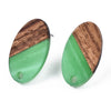 E822 - 10 pcs. 304 Stainless Steel Earring Posts Studs Settings Cabochons Tacks - 20mm - Wood and Resin - Brown and Green - Oval
