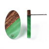 E822 - 10 pcs. 304 Stainless Steel Earring Posts Studs Settings Cabochons Tacks - 20mm - Wood and Resin - Brown and Green - Oval