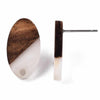 E823 - 10 pcs. 304 Stainless Steel Earring Posts Studs Settings Cabochons Tacks - 20mm - Wood and Resin - Brown and White - Oval