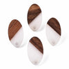 E823 - 10 pcs. 304 Stainless Steel Earring Posts Studs Settings Cabochons Tacks - 20mm - Wood and Resin - Brown and White - Oval