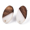 E823 - 10 pcs. 304 Stainless Steel Earring Posts Studs Settings Cabochons Tacks - 20mm - Wood and Resin - Brown and White - Oval