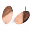 E824 - 10 pcs. 304 Stainless Steel Earring Posts Studs Settings Cabochons Tacks - 20mm - Wood and Resin - Brown and Coral - Oval