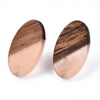 E824 - 10 pcs. 304 Stainless Steel Earring Posts Studs Settings Cabochons Tacks - 20mm - Wood and Resin - Brown and Coral - Oval