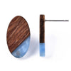 E825 - 10 pcs. 304 Stainless Steel Earring Posts Studs Settings Cabochons Tacks - 20mm - Wood and Resin - Brown and Blue - Oval