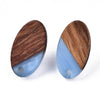 E825 - 10 pcs. 304 Stainless Steel Earring Posts Studs Settings Cabochons Tacks - 20mm - Wood and Resin - Brown and Blue - Oval