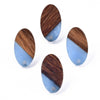 E825 - 10 pcs. 304 Stainless Steel Earring Posts Studs Settings Cabochons Tacks - 20mm - Wood and Resin - Brown and Blue - Oval