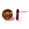 E826 - 10 pcs. 304 Stainless Steel Earring Posts Studs Settings Cabochons Tacks - 14mm Diameter - Wood and Resin - Brown and Amber