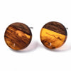 E826 - 10 pcs. 304 Stainless Steel Earring Posts Studs Settings Cabochons Tacks - 14mm Diameter - Wood and Resin - Brown and Amber