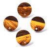 E826 - 10 pcs. 304 Stainless Steel Earring Posts Studs Settings Cabochons Tacks - 14mm Diameter - Wood and Resin - Brown and Amber
