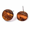 E826 - 10 pcs. 304 Stainless Steel Earring Posts Studs Settings Cabochons Tacks - 14mm Diameter - Wood and Resin - Brown and Amber