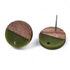 E827 - 10 pcs. 304 Stainless Steel Earring Posts Studs Settings Cabochons Tacks - 15mm Diameter - Wood and Resin - Brown and Green