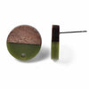 E827 - 10 pcs. 304 Stainless Steel Earring Posts Studs Settings Cabochons Tacks - 15mm Diameter - Wood and Resin - Brown and Green