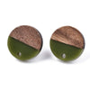 E827 - 10 pcs. 304 Stainless Steel Earring Posts Studs Settings Cabochons Tacks - 15mm Diameter - Wood and Resin - Brown and Green