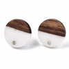 E828 - 10 pcs. 304 Stainless Steel Earring Posts Studs Settings Cabochons Tacks - 15mm Diameter - Wood and Resin - Brown and White