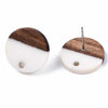 E828 - 10 pcs. 304 Stainless Steel Earring Posts Studs Settings Cabochons Tacks - 15mm Diameter - Wood and Resin - Brown and White