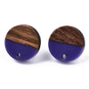 E829 - 10 pcs. 304 Stainless Steel Earring Posts Studs Settings Cabochons Tacks - 15mm Diameter - Wood and Resin - Brown and Purple