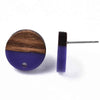 E829 - 10 pcs. 304 Stainless Steel Earring Posts Studs Settings Cabochons Tacks - 15mm Diameter - Wood and Resin - Brown and Purple
