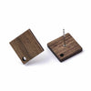 E830 - 10 pcs. 304 Stainless Steel Earring Posts Studs Settings Cabochons Tacks - 17mm - Wood - Brown - Square Diamond