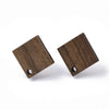 E830 - 10 pcs. 304 Stainless Steel Earring Posts Studs Settings Cabochons Tacks - 17mm - Wood - Brown - Square Diamond