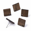 E830 - 10 pcs. 304 Stainless Steel Earring Posts Studs Settings Cabochons Tacks - 17mm - Wood - Brown - Square Diamond