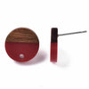 E832 - 10 pcs. 304 Stainless Steel Earring Posts Studs Settings Cabochons Tacks - 14mm Diameter - Wood and Resin - Brown and Red