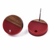E832 - 10 pcs. 304 Stainless Steel Earring Posts Studs Settings Cabochons Tacks - 14mm Diameter - Wood and Resin - Brown and Red