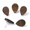 E835 - 10 pcs. 304 Stainless Steel Earring Posts Studs Settings Cabochons Tacks - 17mm - Wood - Brown - Teardrop