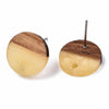E836 - 10 pcs. 304 Stainless Steel Earring Posts Studs Settings Cabochons Tacks - 14mm Diameter - Wood and Resin - Brown and Khaki