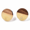E836 - 10 pcs. 304 Stainless Steel Earring Posts Studs Settings Cabochons Tacks - 14mm Diameter - Wood and Resin - Brown and Khaki
