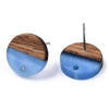 E837 - 10 pcs. 304 Stainless Steel Earring Posts Studs Settings Cabochons Tacks - 14mm Diameter - Wood and Resin - Brown and Light Blue