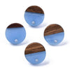 E837 - 10 pcs. 304 Stainless Steel Earring Posts Studs Settings Cabochons Tacks - 14mm Diameter - Wood and Resin - Brown and Light Blue