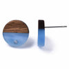 E837 - 10 pcs. 304 Stainless Steel Earring Posts Studs Settings Cabochons Tacks - 14mm Diameter - Wood and Resin - Brown and Light Blue