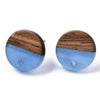 E837 - 10 pcs. 304 Stainless Steel Earring Posts Studs Settings Cabochons Tacks - 14mm Diameter - Wood and Resin - Brown and Light Blue
