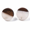 E838 - 10 pcs. 304 Stainless Steel Earring Posts Studs Settings Cabochons Tacks - 14mm Diameter - Wood and Resin - Brown and White