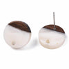 E838 - 10 pcs. 304 Stainless Steel Earring Posts Studs Settings Cabochons Tacks - 14mm Diameter - Wood and Resin - Brown and White