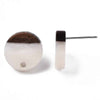 E838 - 10 pcs. 304 Stainless Steel Earring Posts Studs Settings Cabochons Tacks - 14mm Diameter - Wood and Resin - Brown and White
